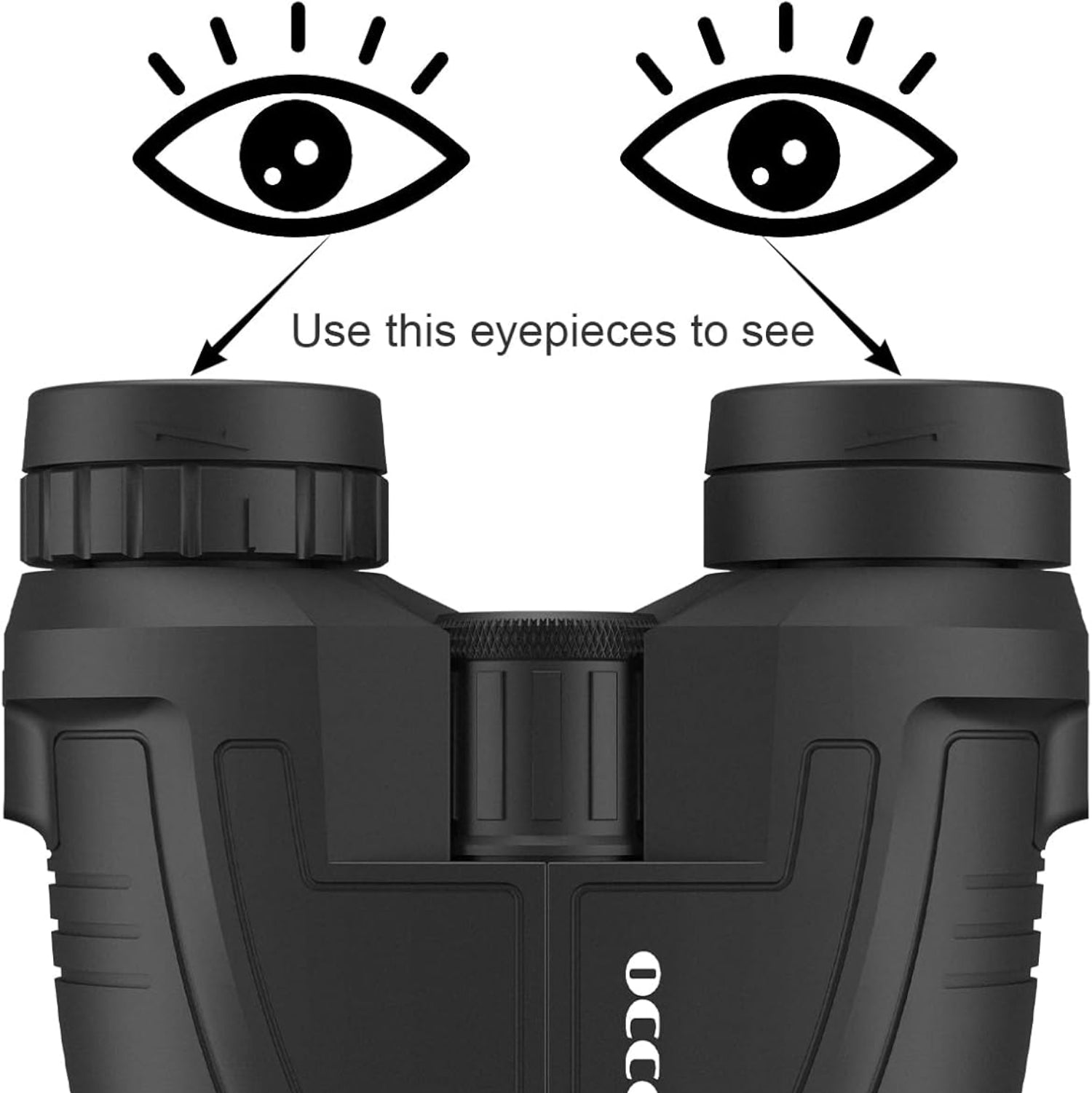 Occer 12x25 compact binoculars with large eyepieces, suitable for adults and kids, shown in a close-up view.