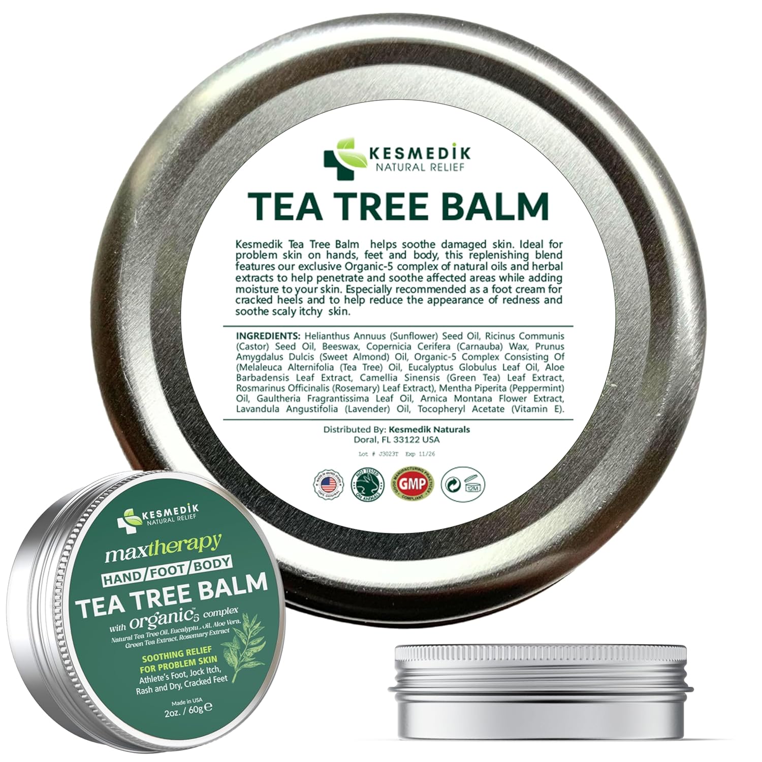 Tea Tree Oil Balm for Skin, Soothes Itching, Rashes & Dry Skin, Antifungal