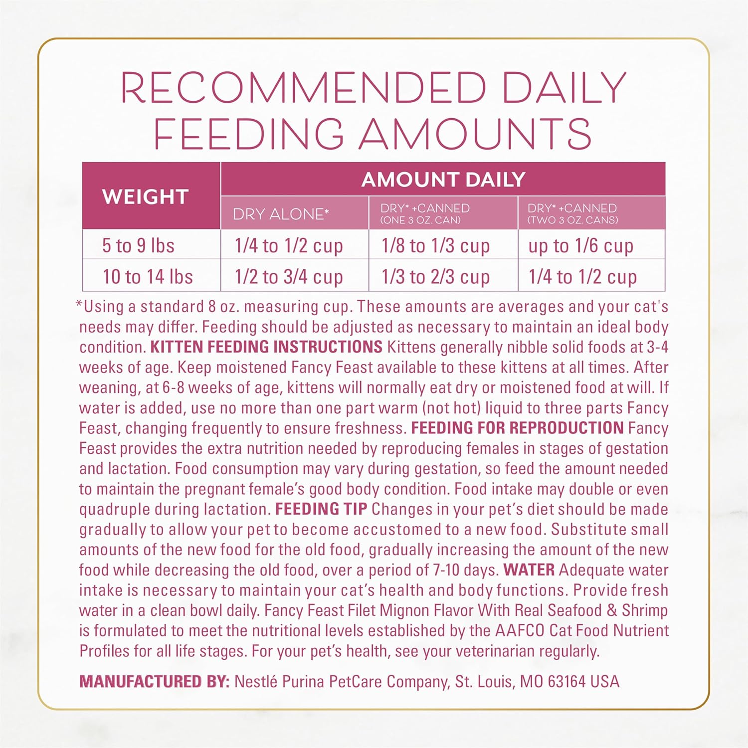 Fancy Feast dry cat food bag with Filet Mignon flavor, featuring seafood and shrimp, 12-pound bag.