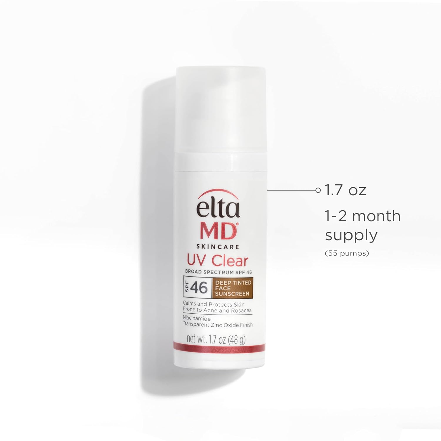 EltaMD UV Clear SPF 46 oil-free face sunscreen with zinc oxide, dermatologist recommended, in a white tube.