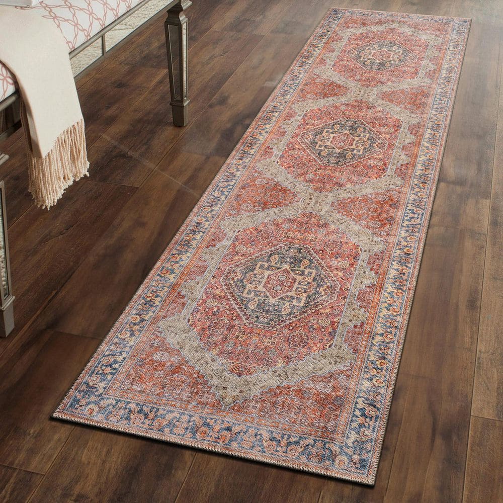 World Rug Gallery Valora Medallion Machine Washable Red 2 ft. 6 in. x 8 ft