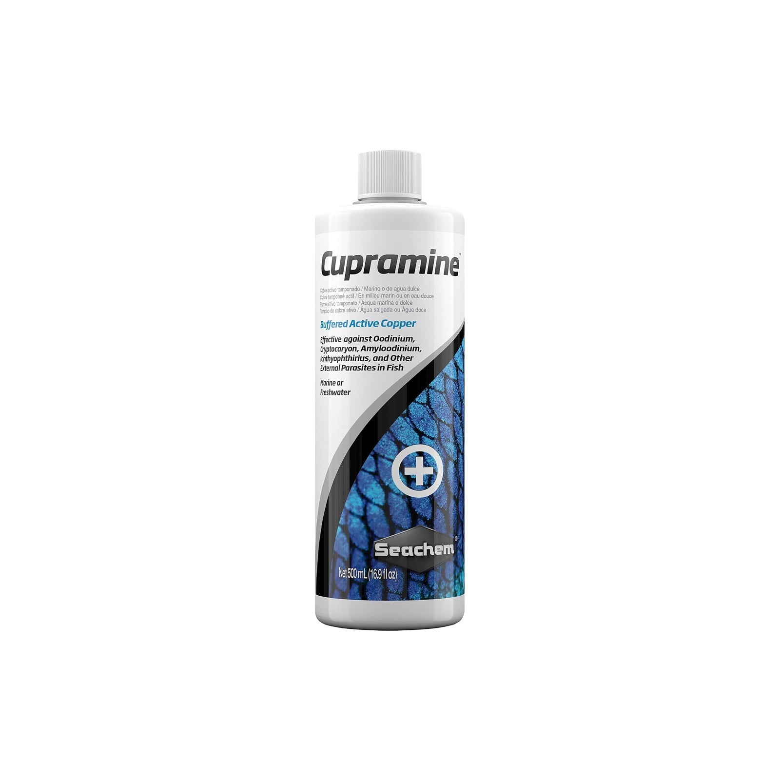 Seachem Cupramine 500ml blue bottle fish disease treatment for freshwater and marine aquariums