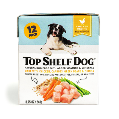 Top Shelf Dog all-natural human-grade chicken dinner pet meal packaging