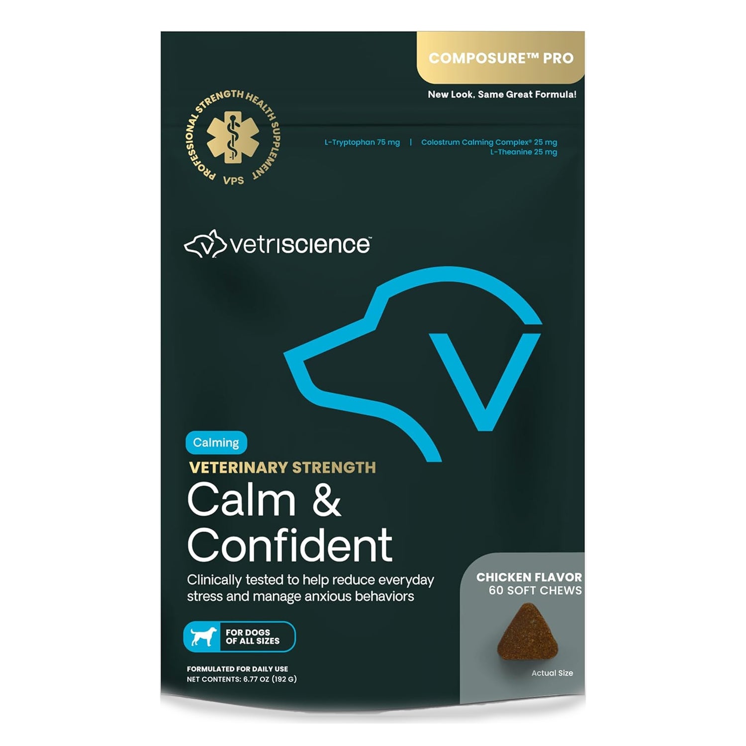 VetriScience Calm & Confident Chews for pets, soft chews designed to reduce stress and promote relaxation in dogs.