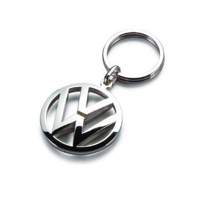 Silver Volkswagen metal key chain with steel logo keyring fob, modern style