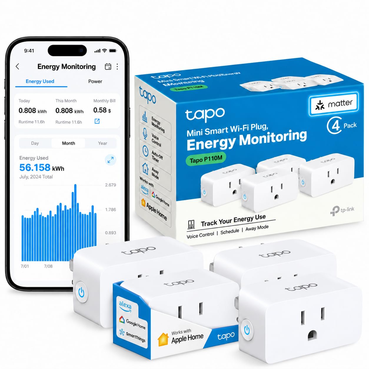 Tapo Smart Plug Matter Compatible Energy Monitoring P110M