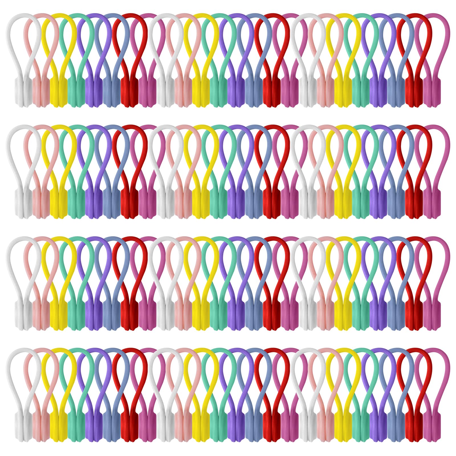 96 Pack Reusable Silicone Magnetic Cable Ties 8 Colors Multi