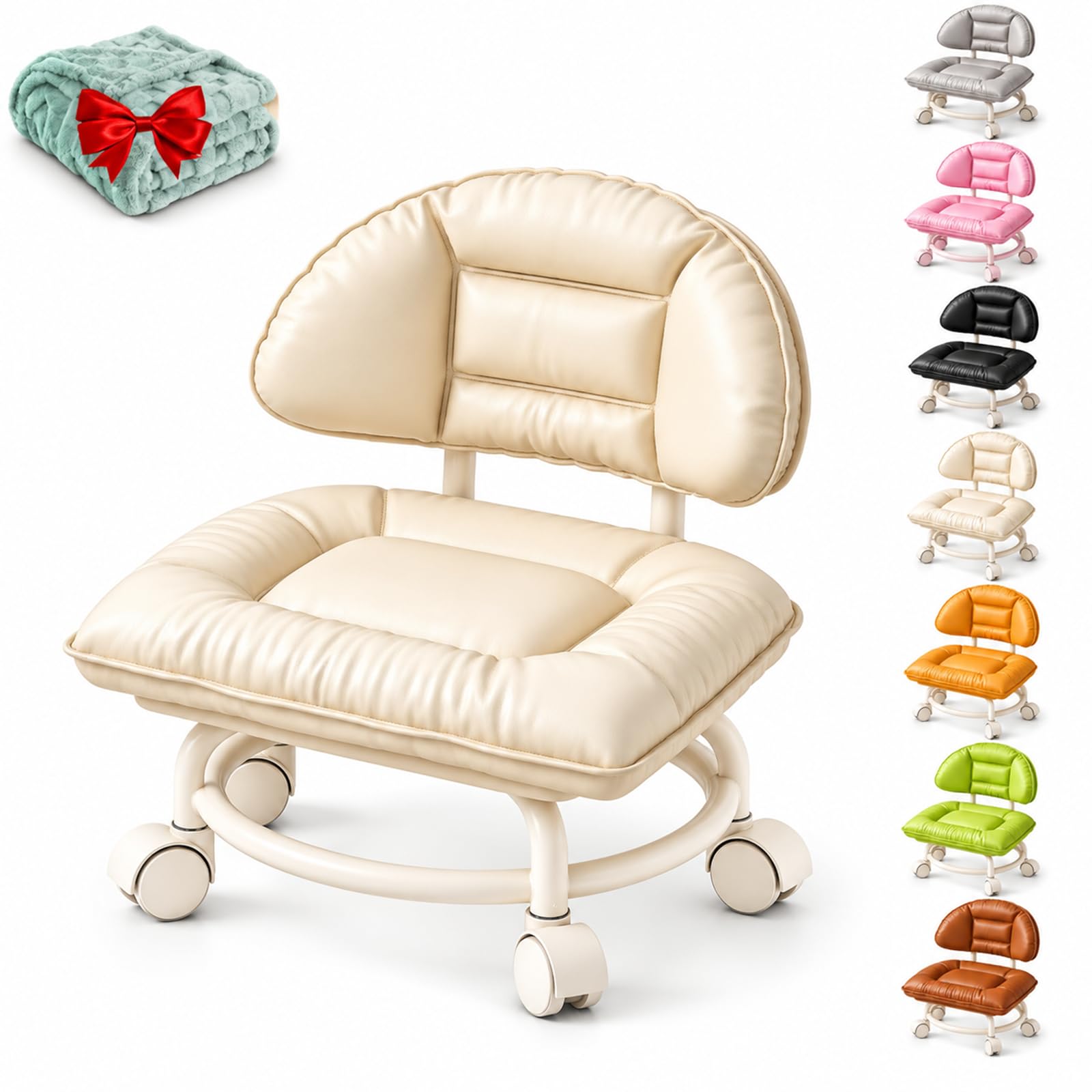 Low Rolling Stool with Backrest 75kg Capacity