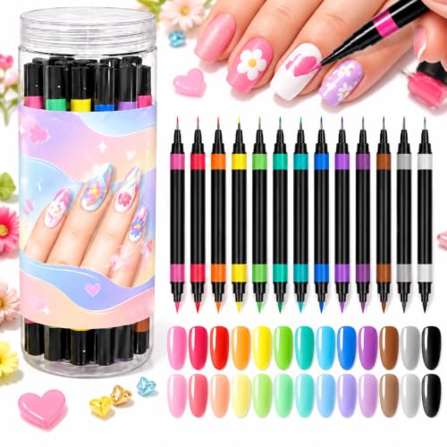 24 Colors Dual Ended Nail Art Pens Set Dual Ended Nail Art