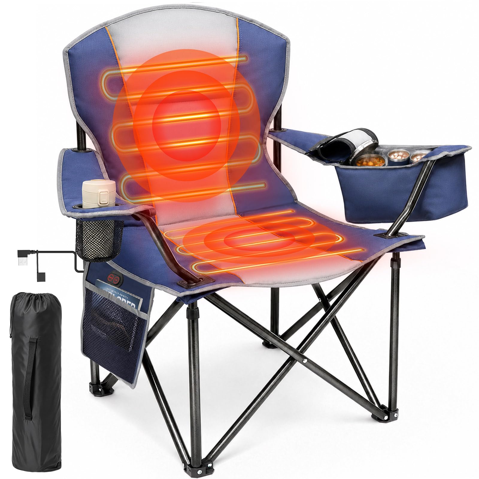 Heated Camping Chair 500LBS Portable Folding Chairs 3 Heat