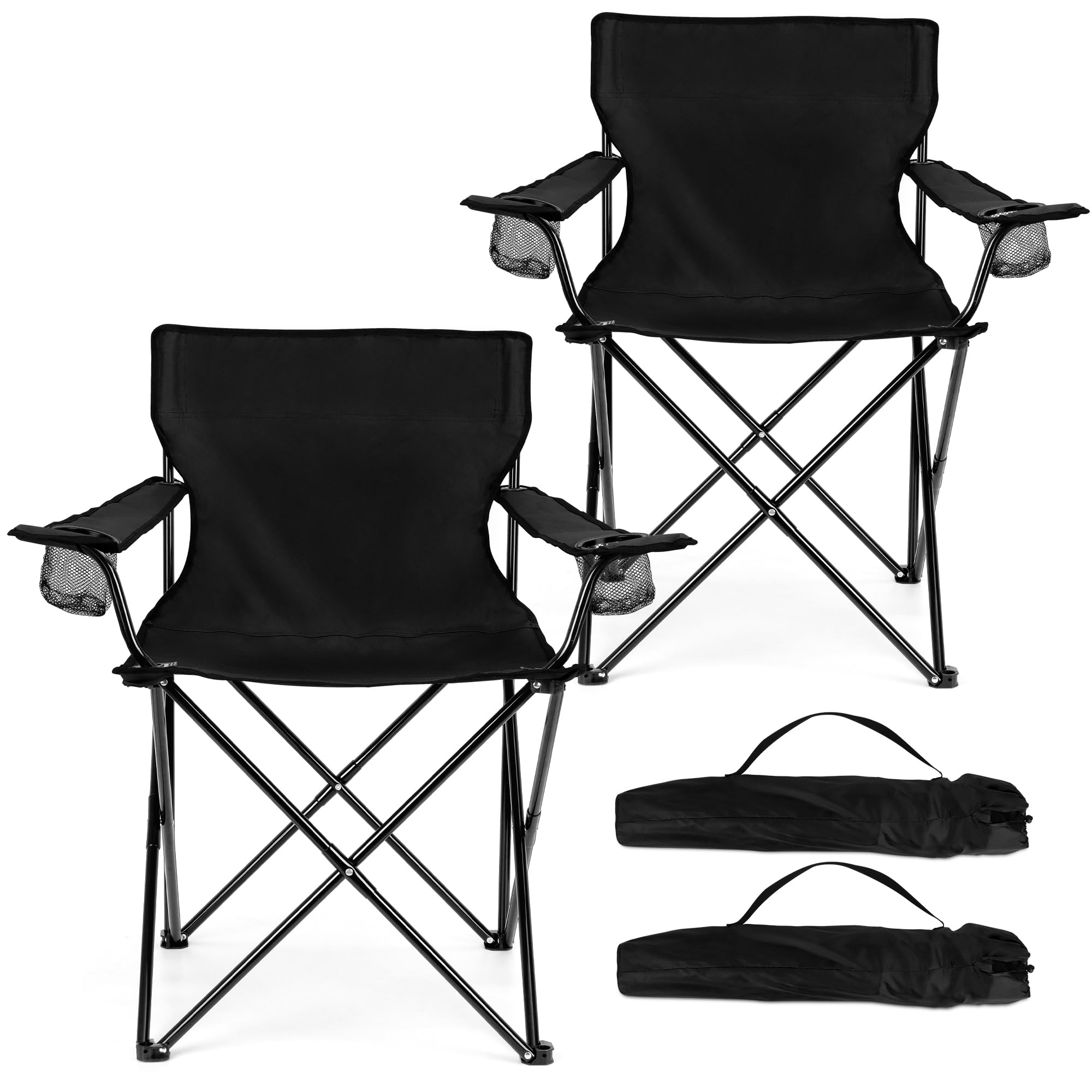 HaSteeL Large Camping Chairs for Adults Black Folding Beach
