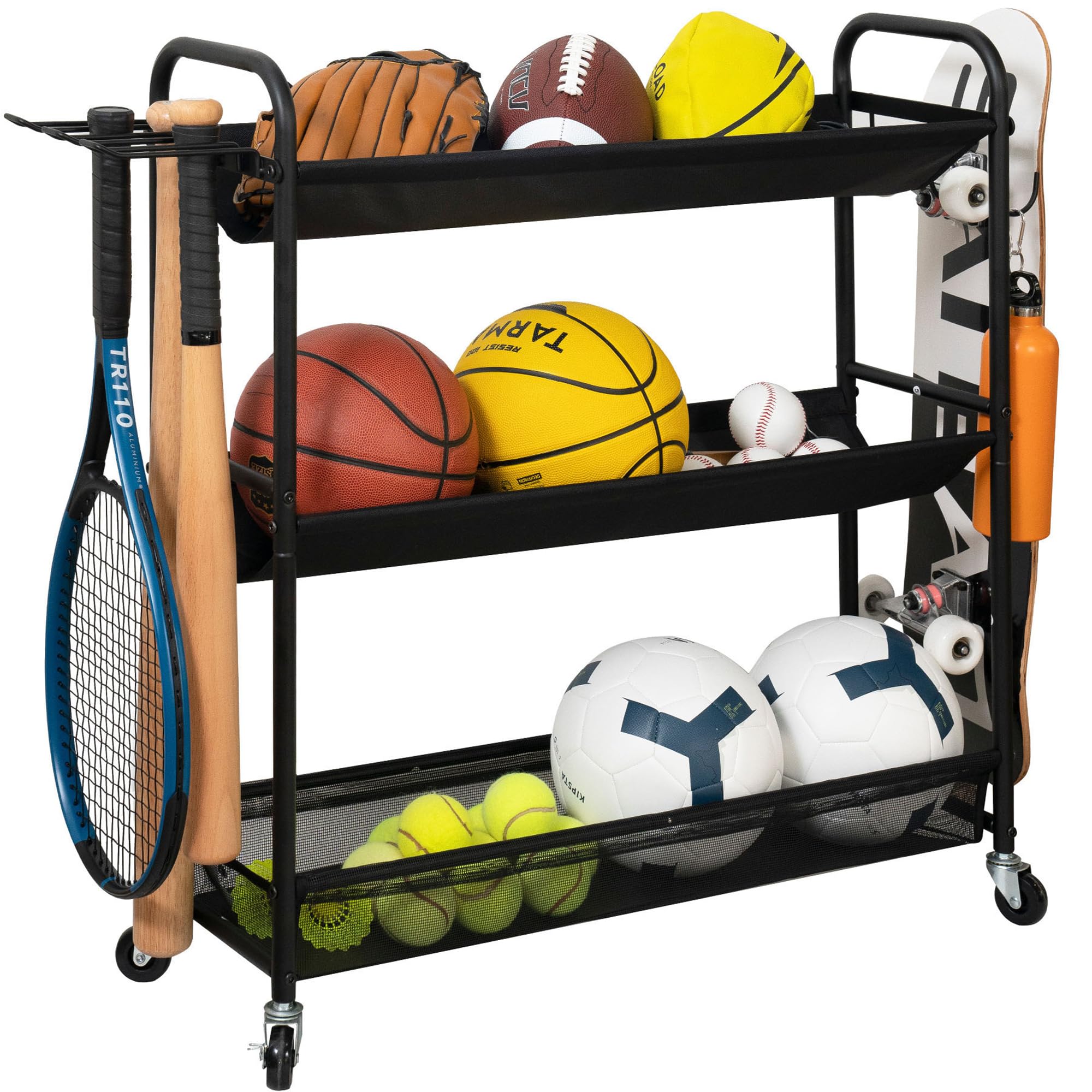STORAGE MANIAC Basketball Rack 3 Shelf Training Stand with