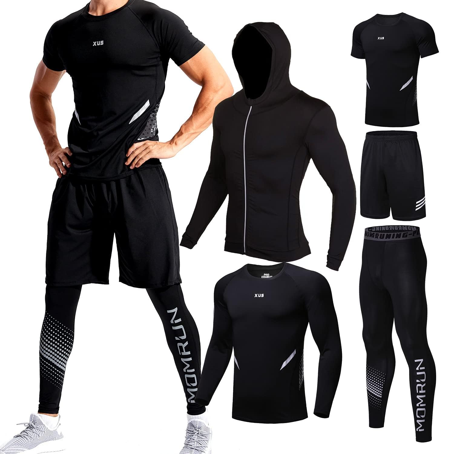 BOOMCOOL 5PCS Workout Sets incluir Compression Shirt Pants