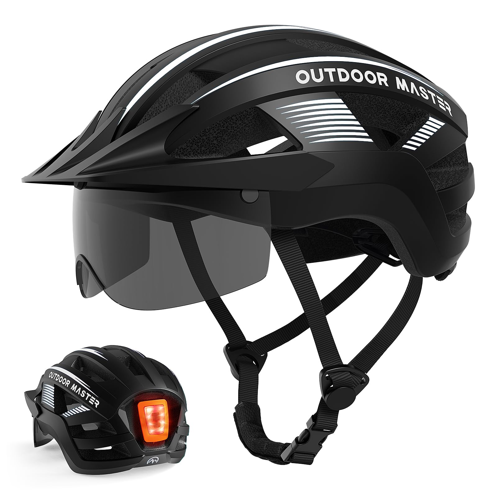 OutdoorMaster Adult Bike Helmet LED Light Magnetic Goggles