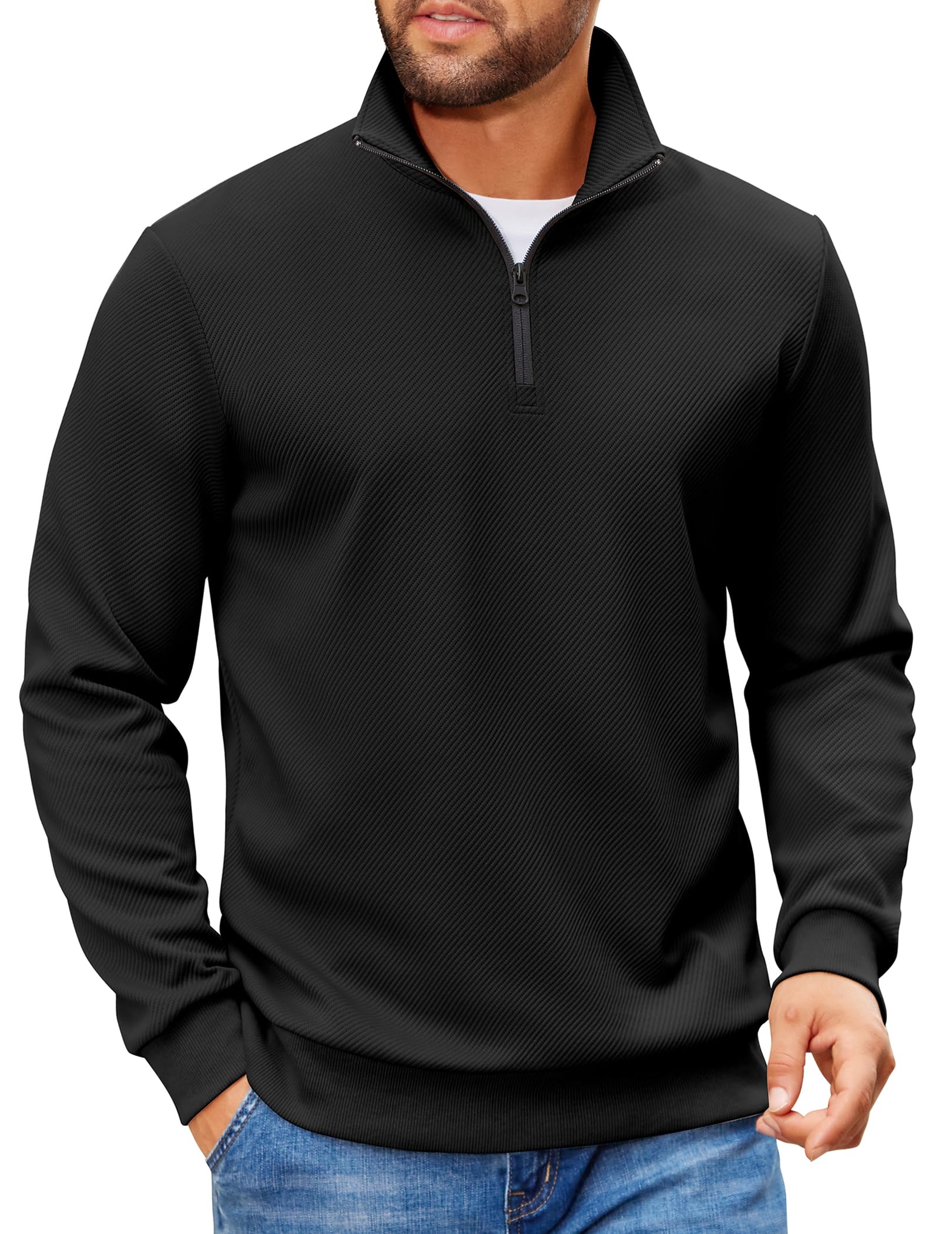 COOFANDY Mens Quarter Zip Pullover Sweatshirt Casual Mock