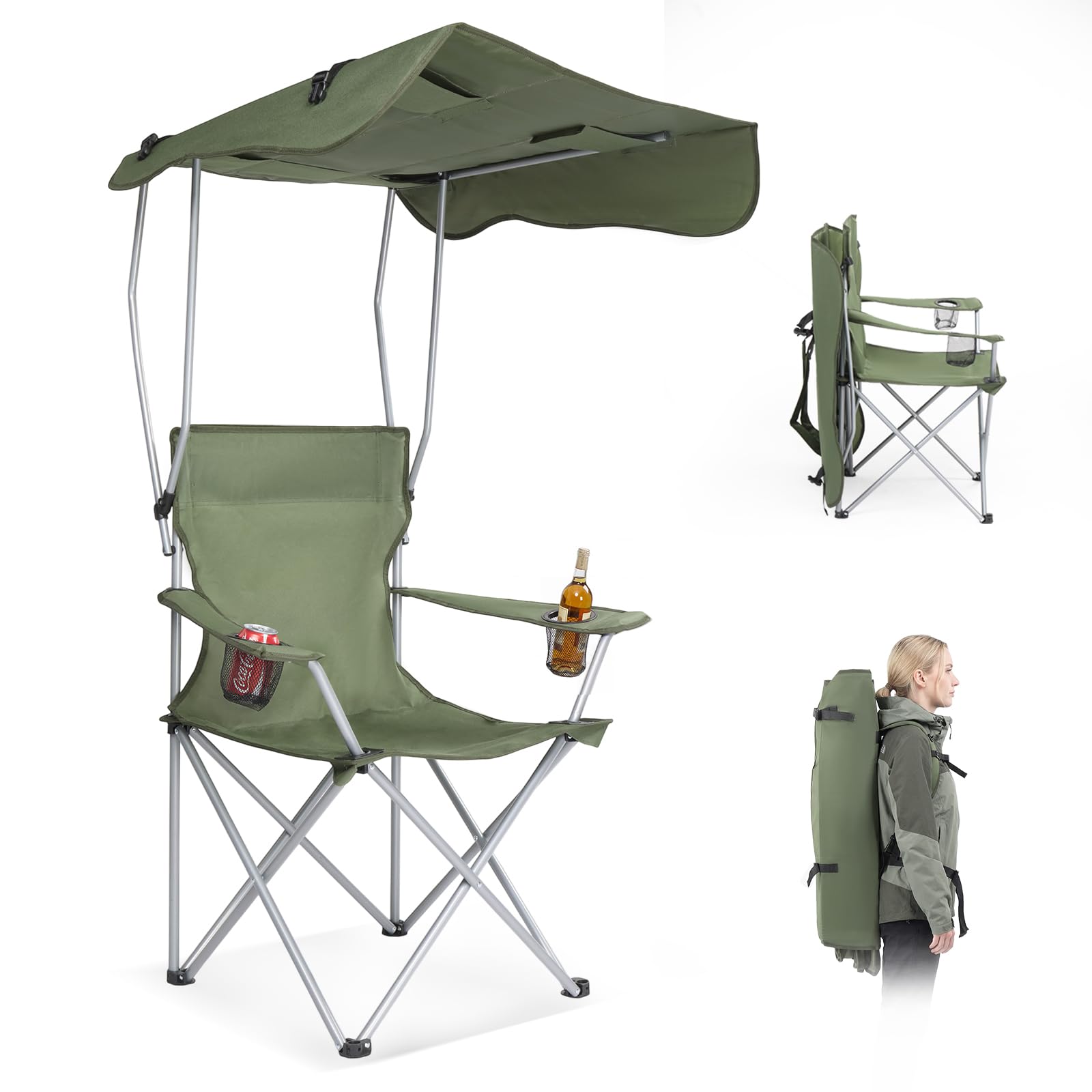 VINGLI Portable Folding Camping Chair with Canopy Beach