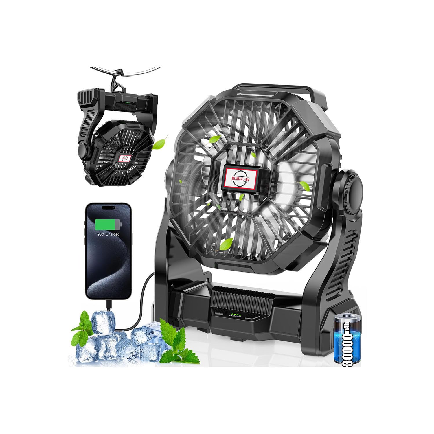 Rechargeable Camping Fan with LED Lantern Portable Battery
