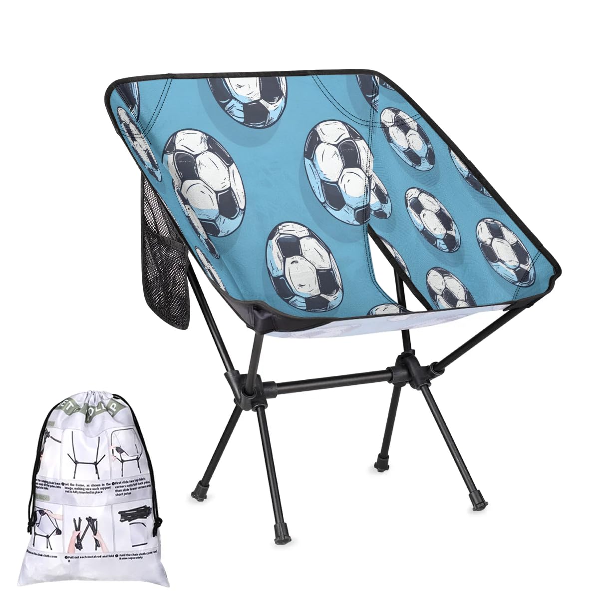 Football Blue Sports Camping Chairs for Adults Ultralight