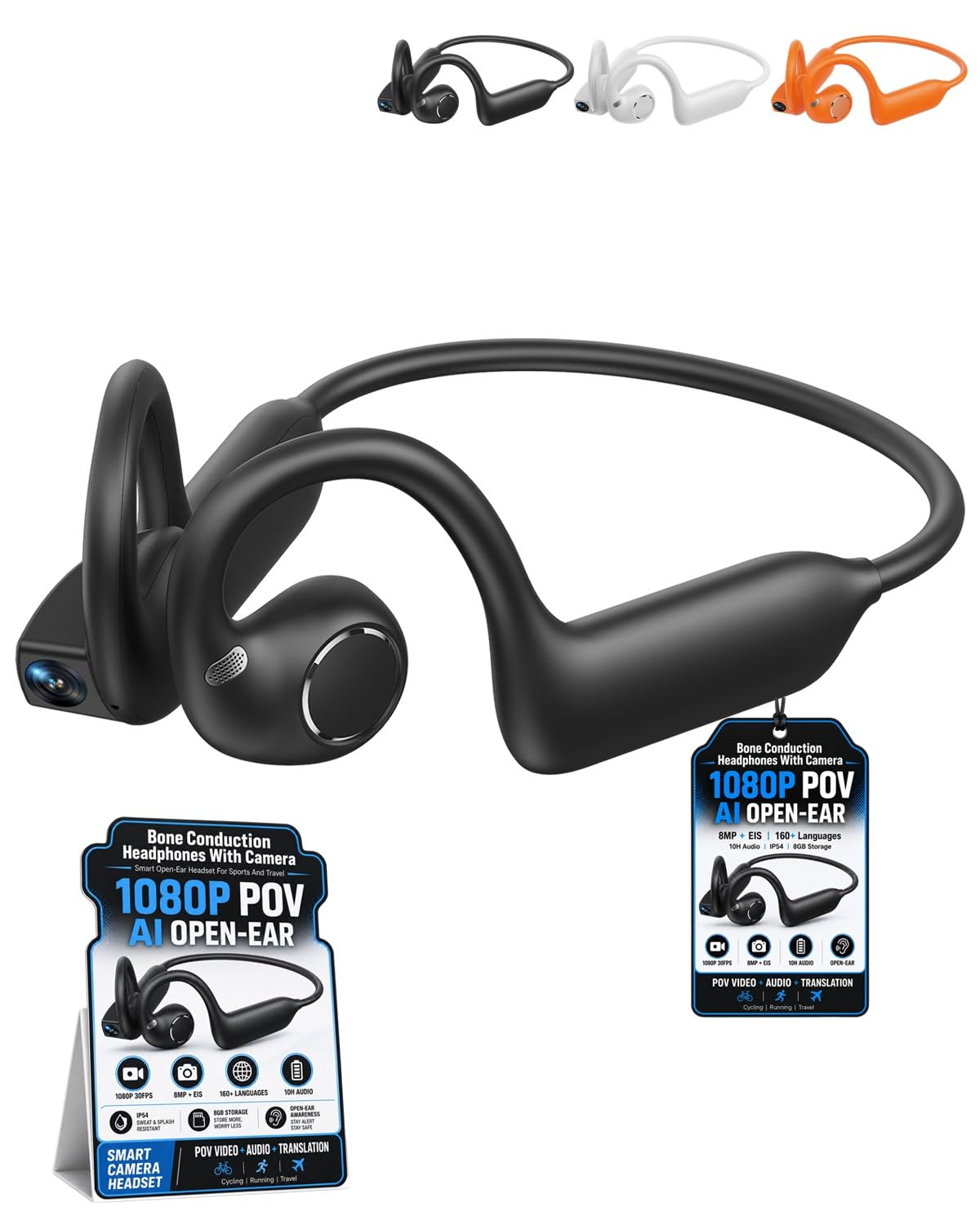 Bone Conduction Headphones with Camera Wireless Cycling Ai