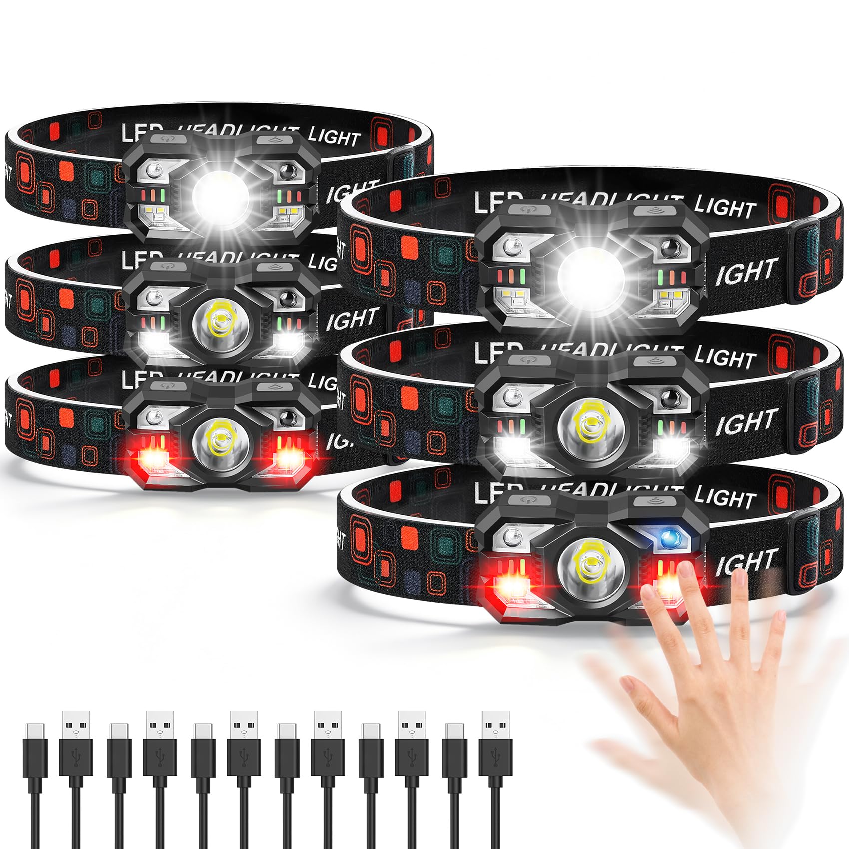 Headlamp Rechargeable 6Pack 3000 Lumen Ultra Light Bright