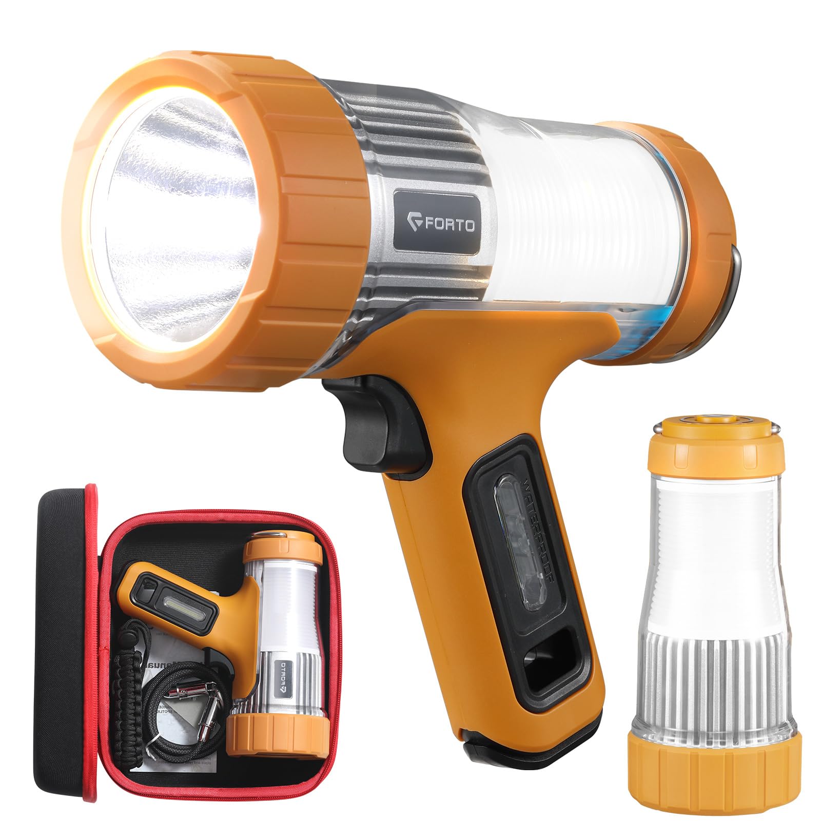 FORTO 2 in 1 Rechargeable Spotlight Camping Lantern 3000LM