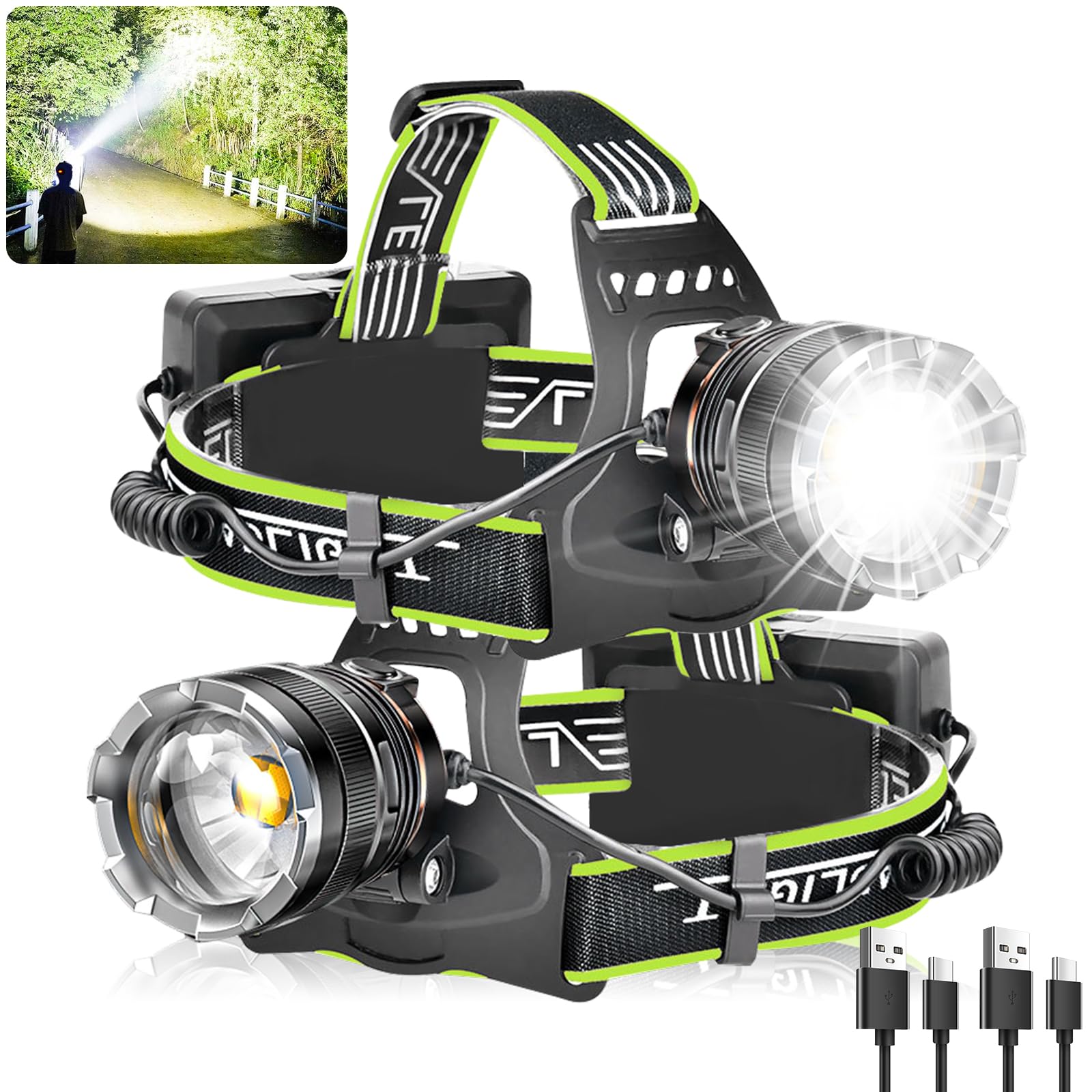 Aikertec Rechargeable Headlamp 2 Pack Super Bright Headlamp