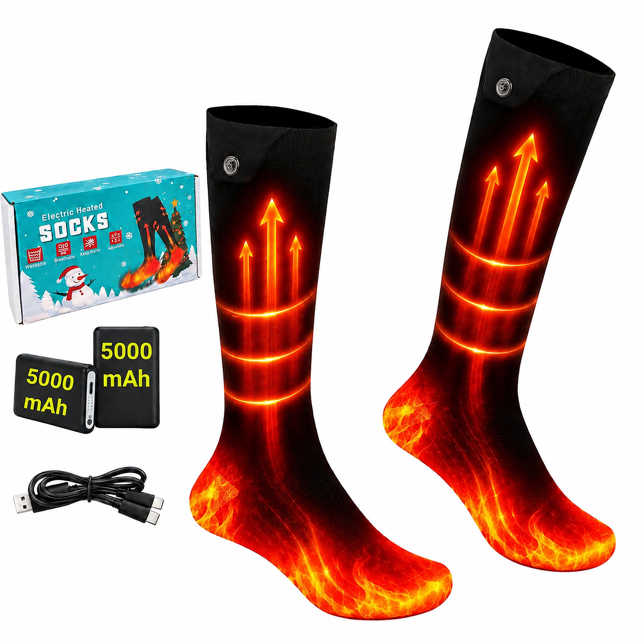 Heated Socks for Men Women Rechargeable 4 Heat Settings