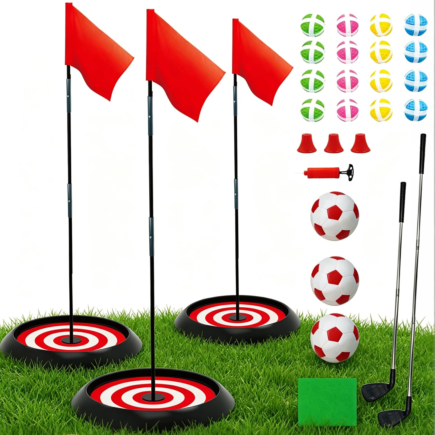GOODLYSPORTS 2 in 1 Kids Golf Soccer Goals Set Mini Golf