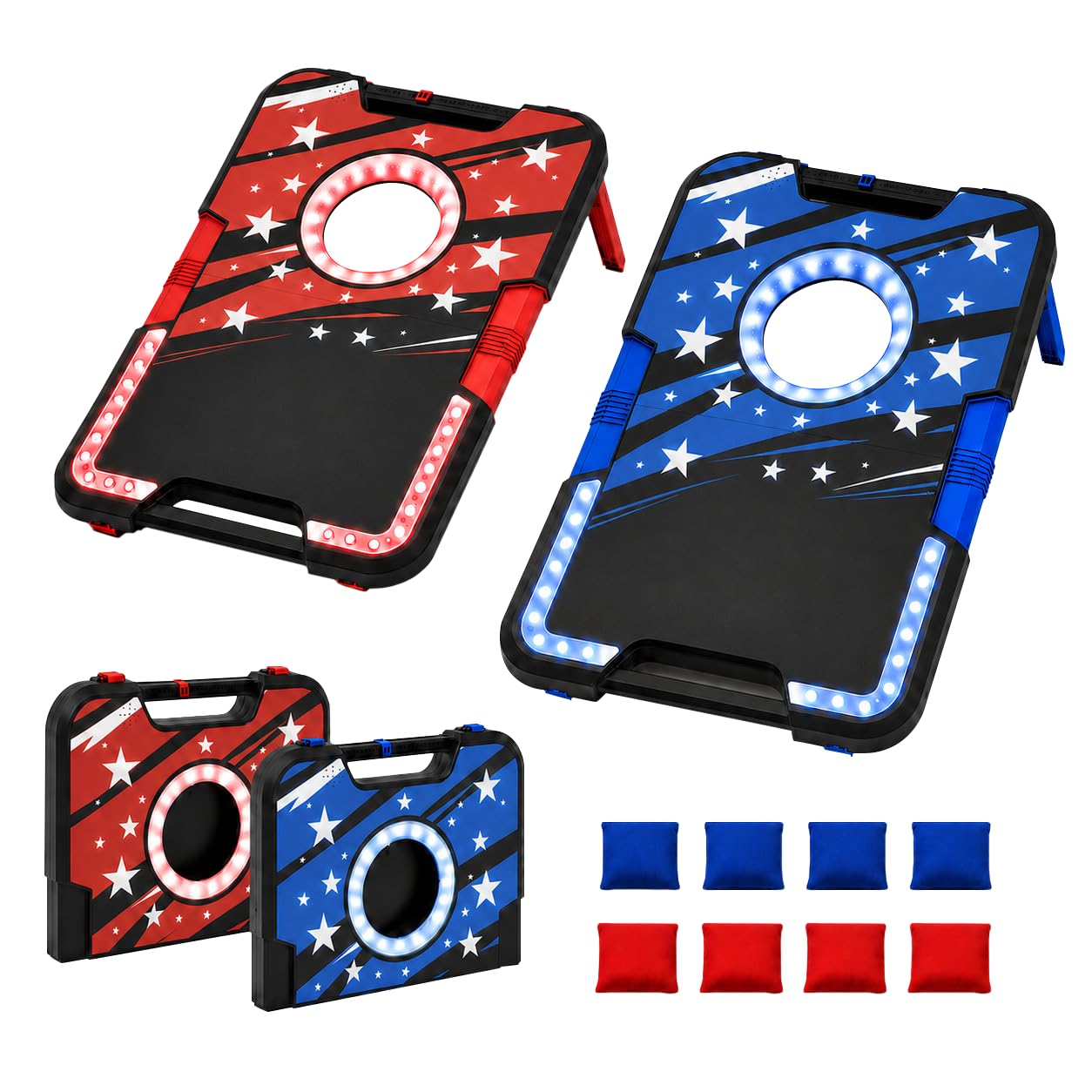 Foldable Cornhole Board Set with LED Lights Bean Bag Toss