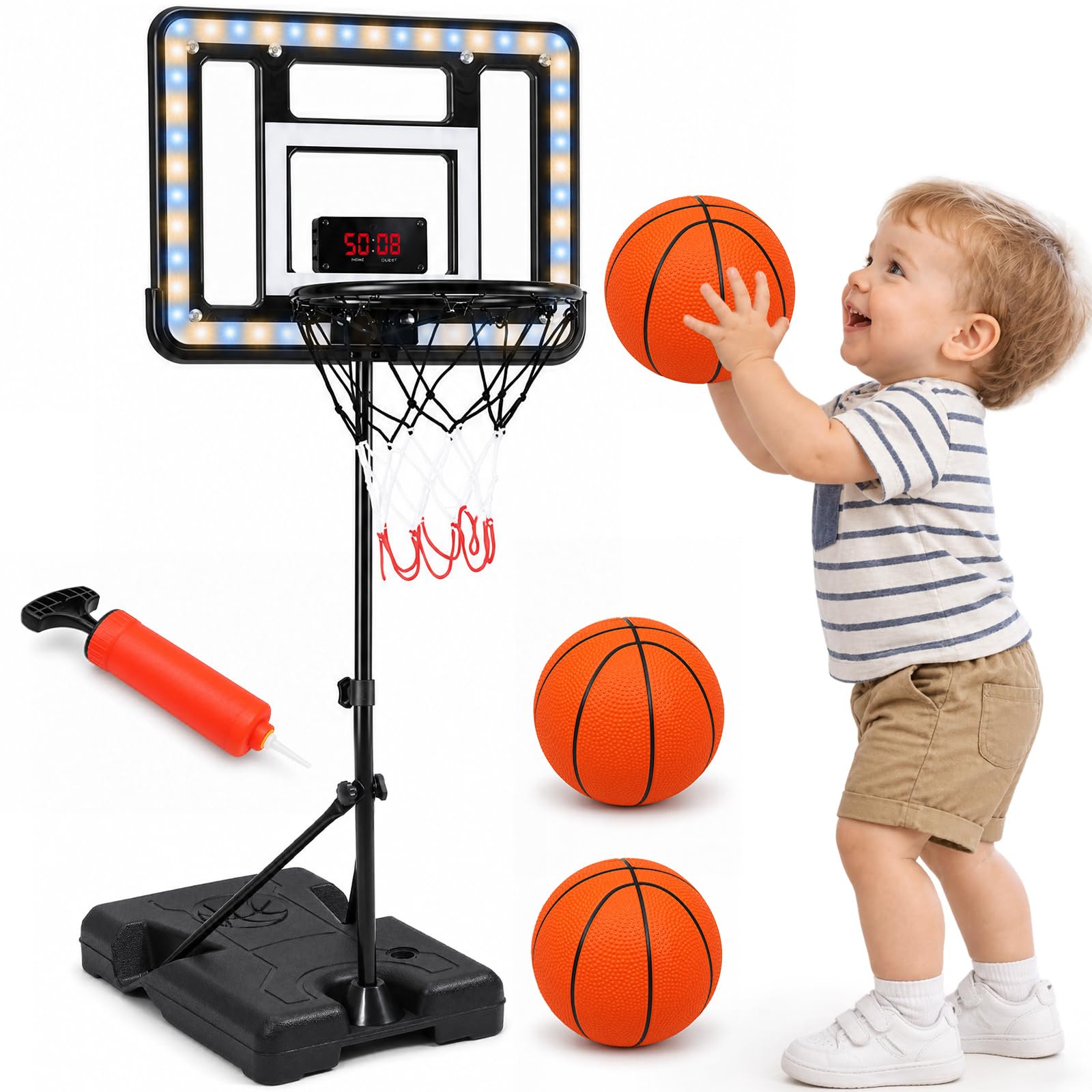 Kids Basketball Hoop Indoor Toddler Basketball Toy with LED