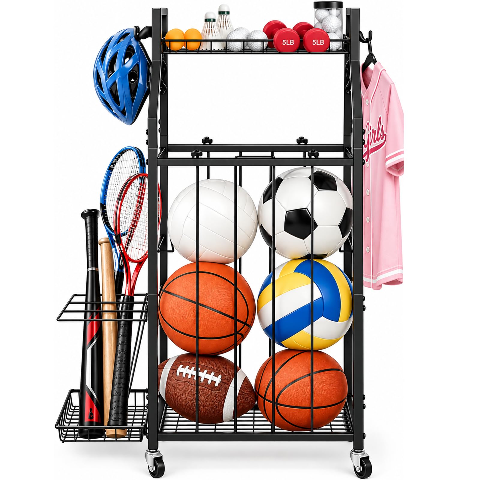 Hanmir Garage Ball Storage Rolling Sports Equipment