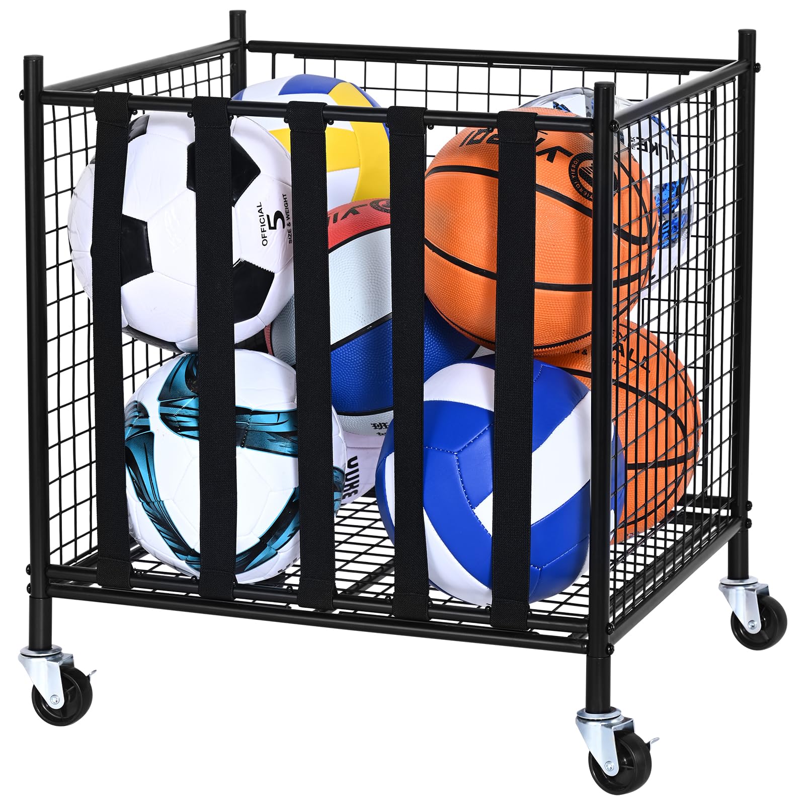 VEVOR Rolling Sports Ball Storage Cart Lockable Basketball