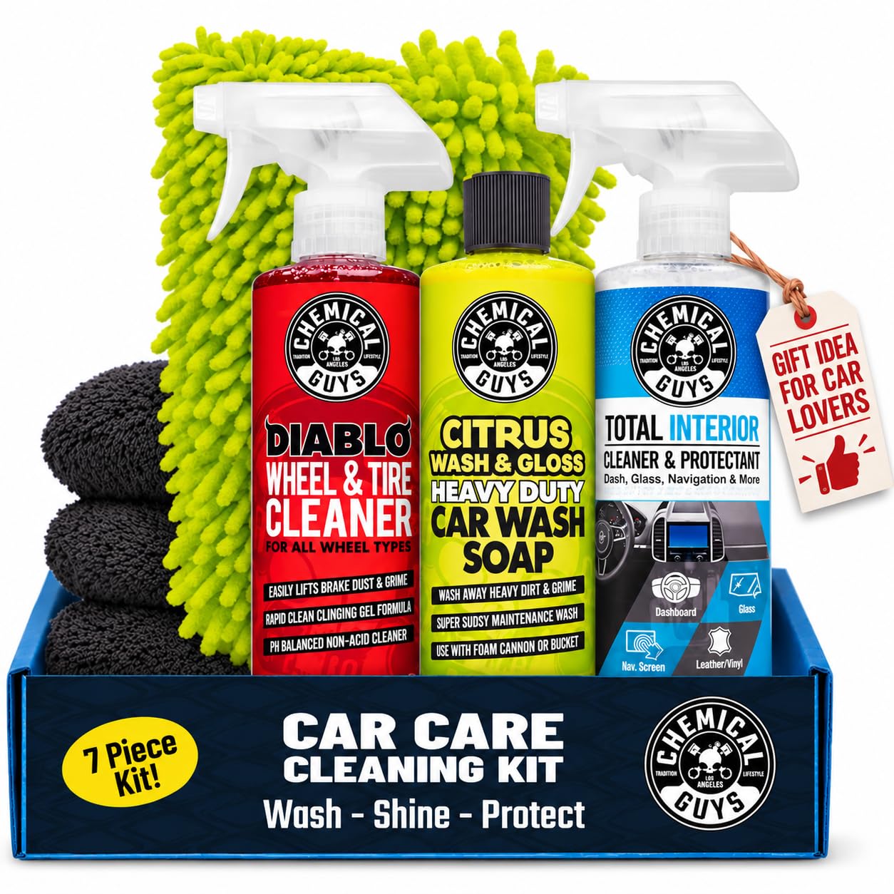 Chemical Guys 7 Piece Car Cleaning Kit Wash Wheel Interior