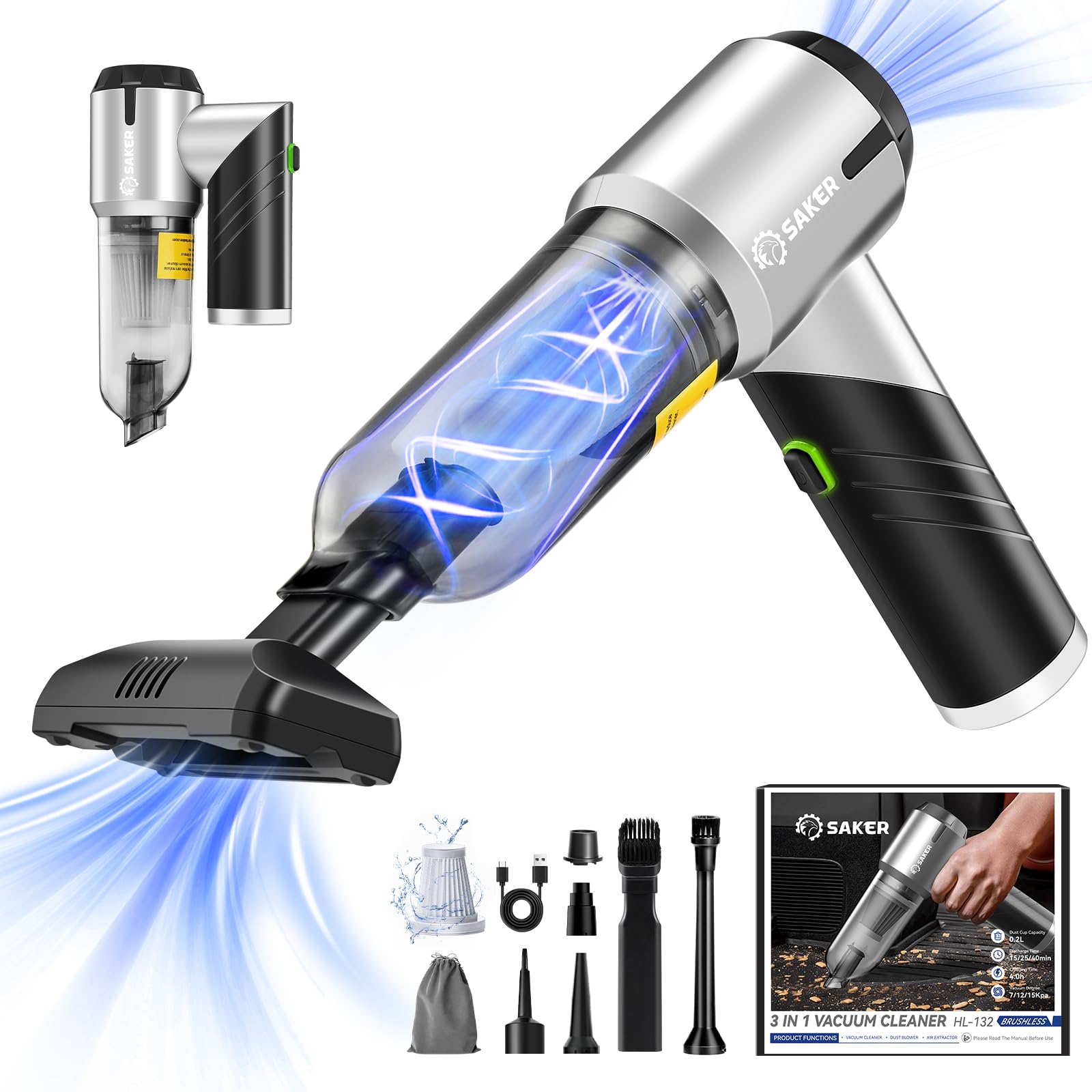 Saker Handheld Car Vacuum Portable Cordless17000Pa HL132