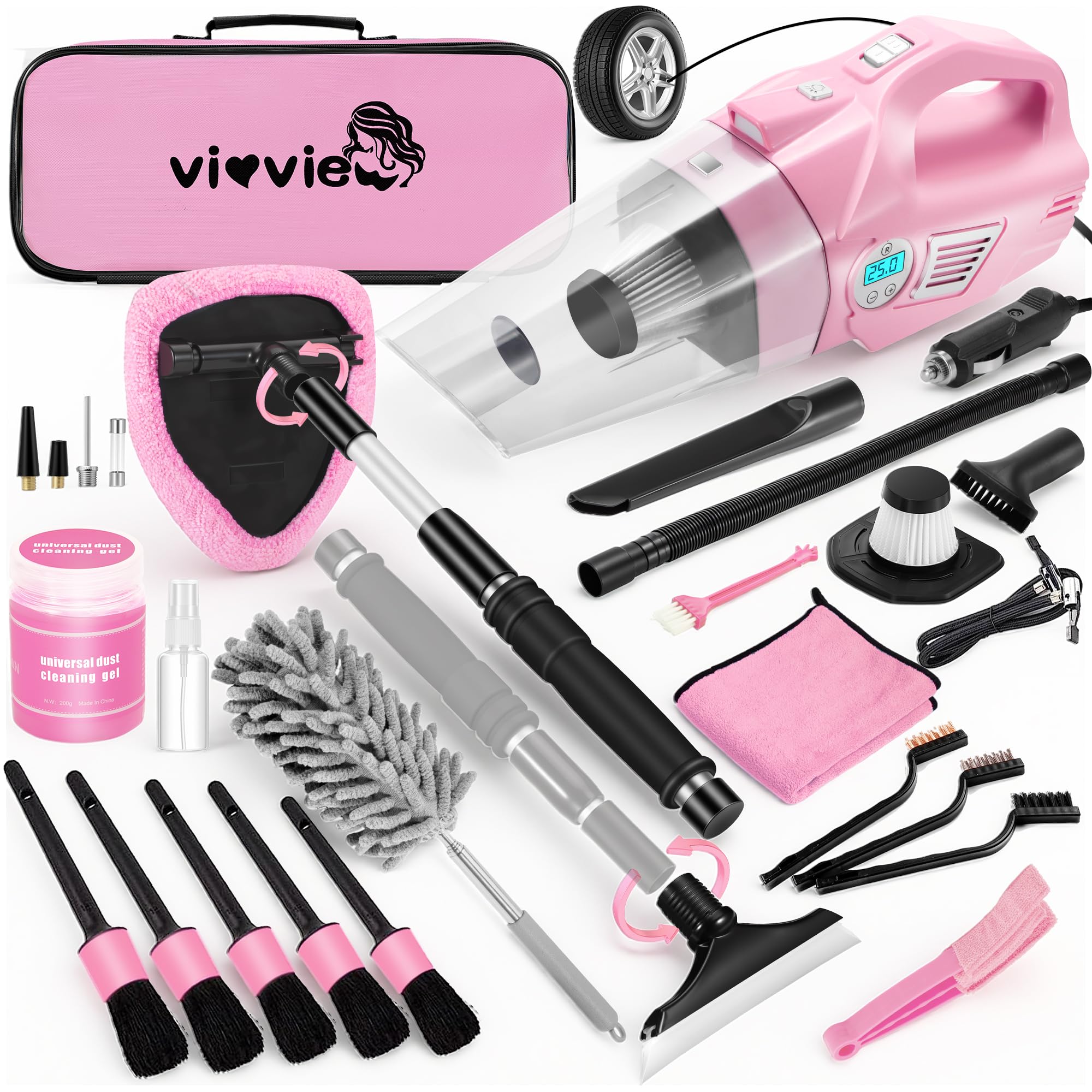 Pink Car Cleaning Kit 25Pcs Detailing Kit Interior with 4 in