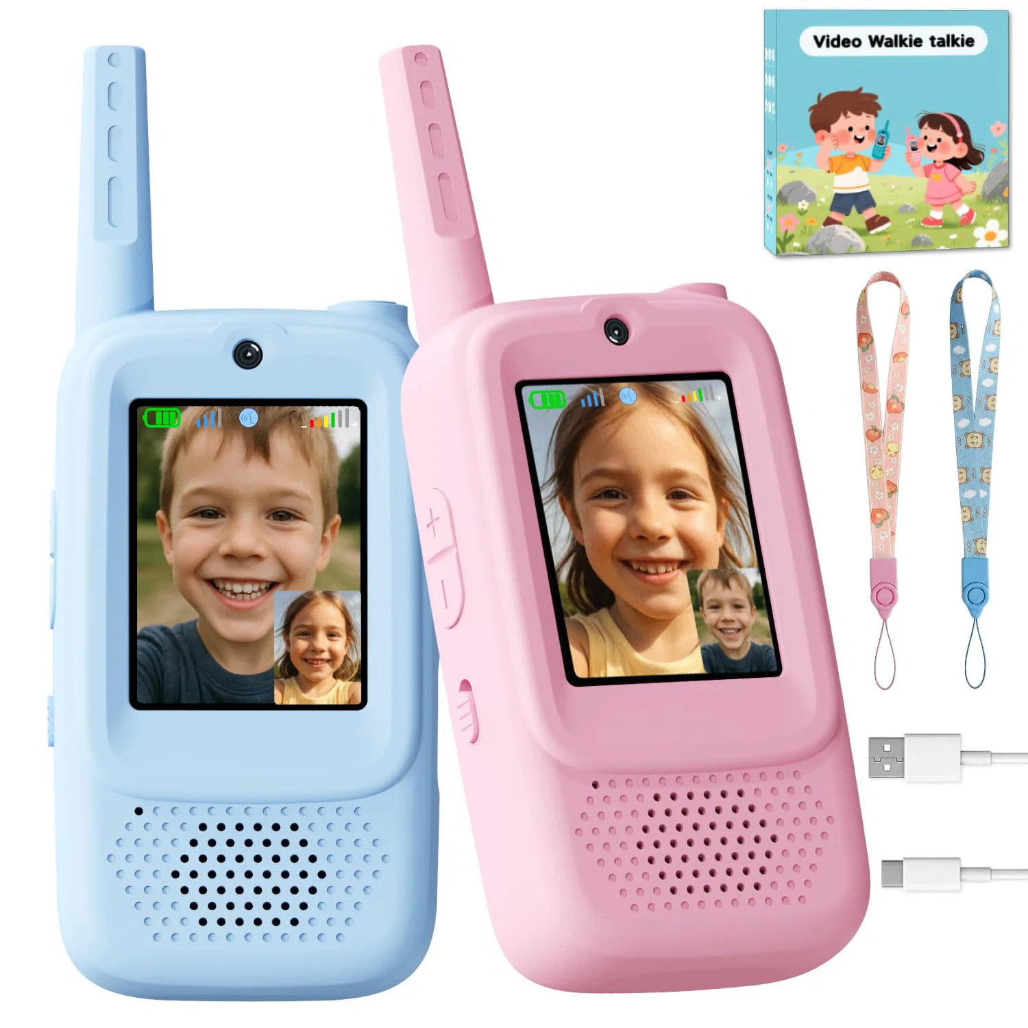 Video Walkie Talkies for Kids Handheld 2 Pack Rechargeable