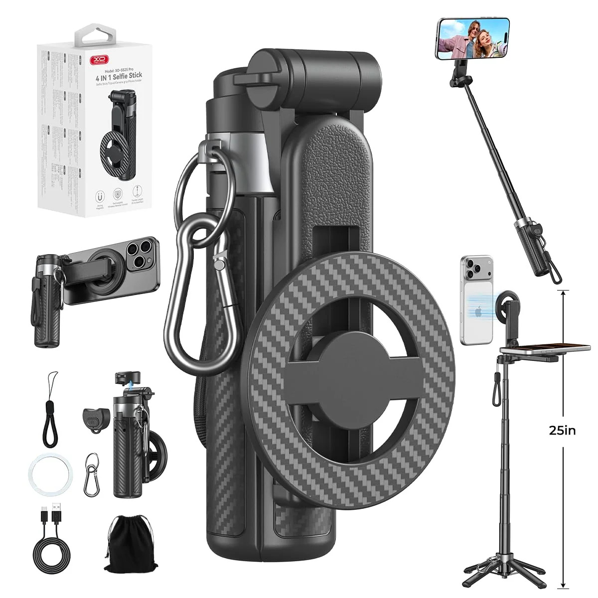 Upgrated 5 in 1 Magnetic Selfie Stick with Remote for Cell