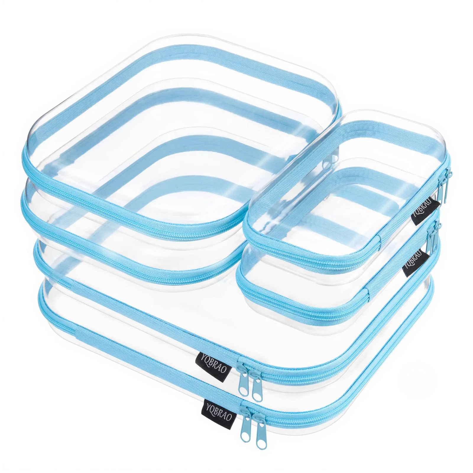 Clear Hard Shell Zipper Cases 6 Multi Size Organizers Blue