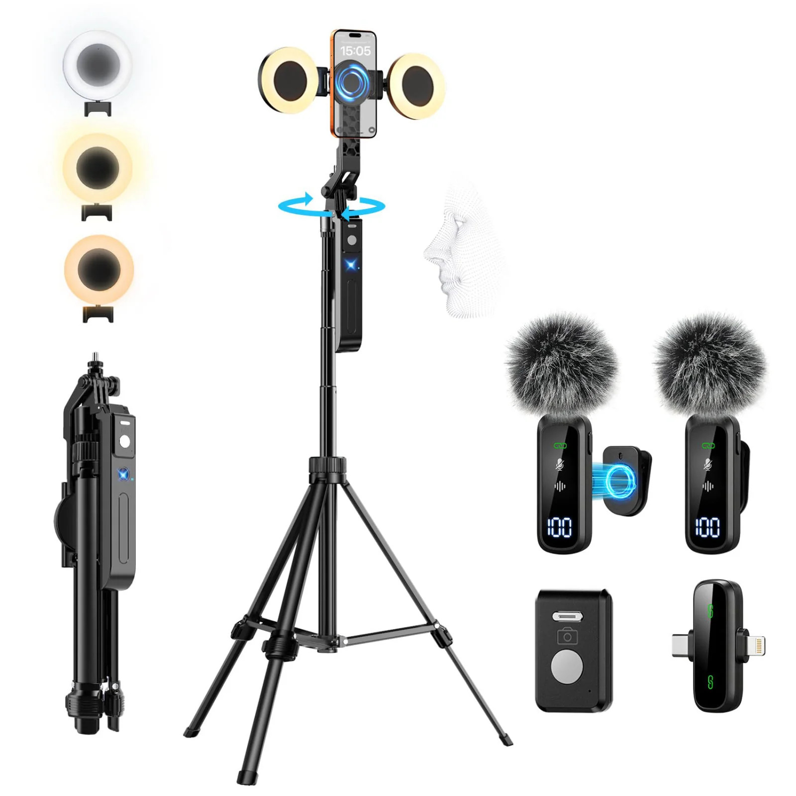 Magnetic Vlogging Kit for iPhone Android 71 Auto Face