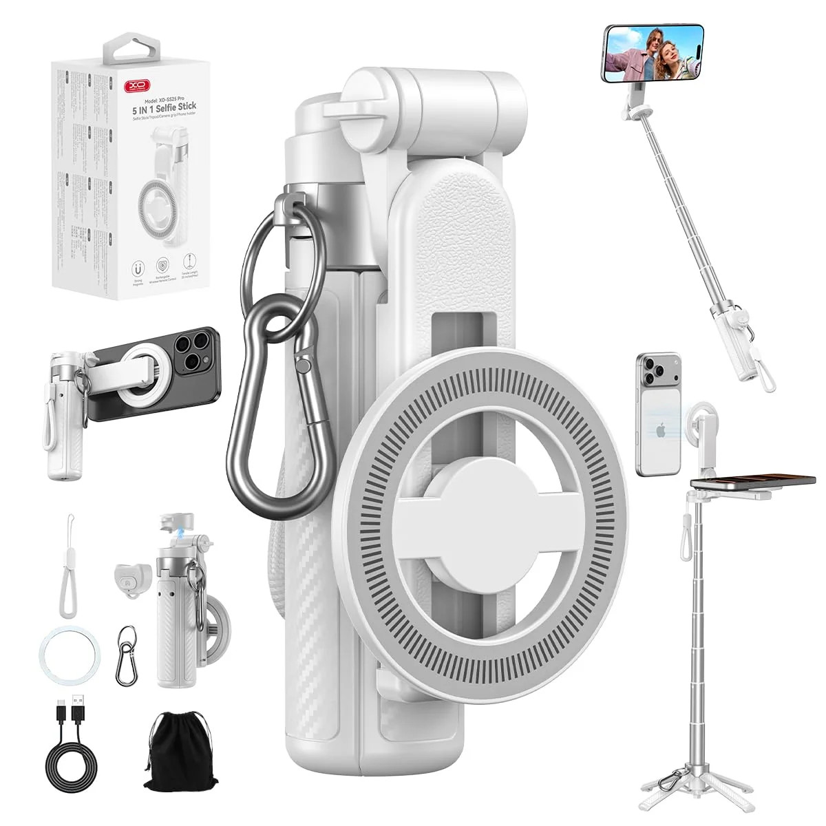Upgrated 5 in 1 Magnetic Selfie Stick with Remote for Cell