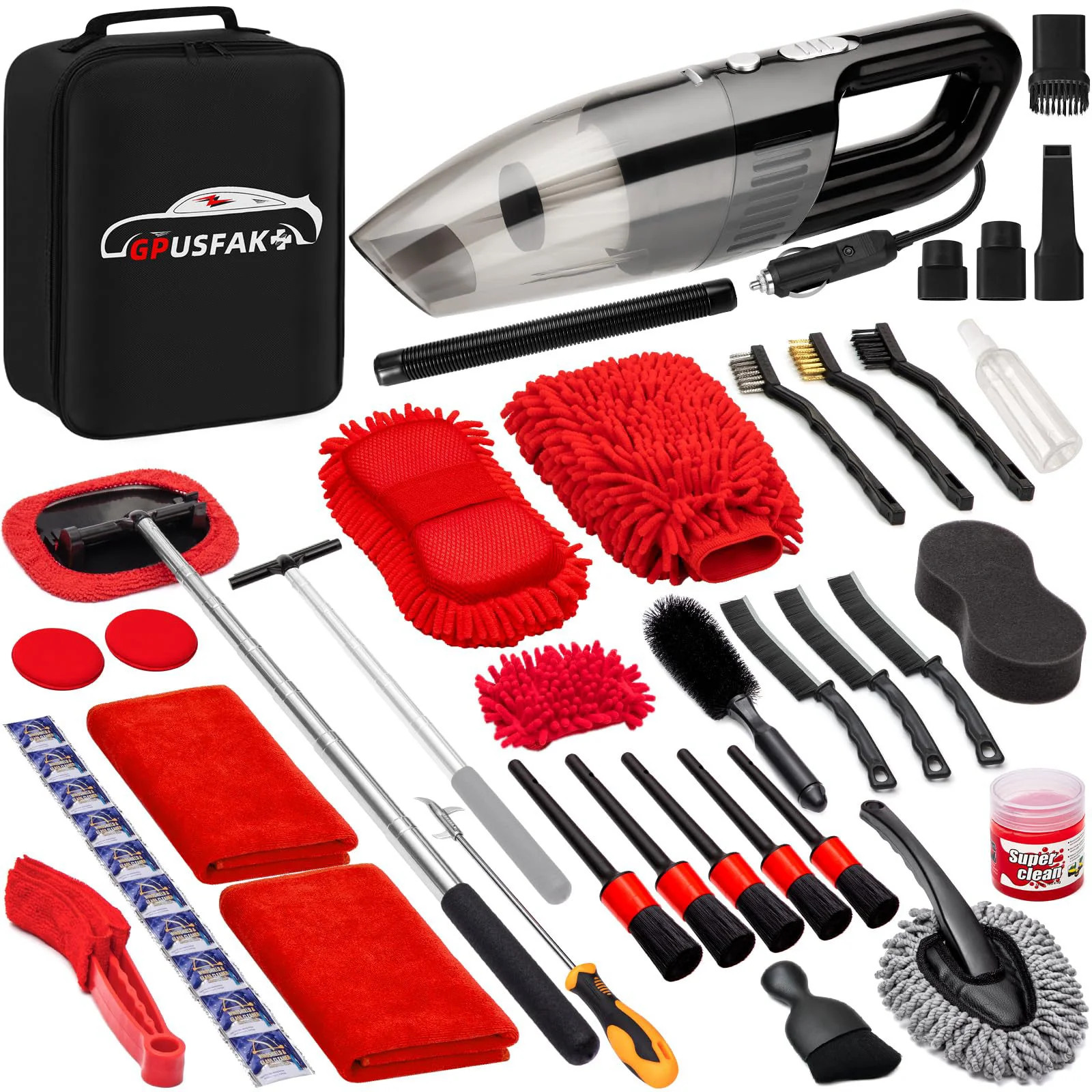 45Pcs Car Wash Cleaning Kit with High Power Handheld Vacuum