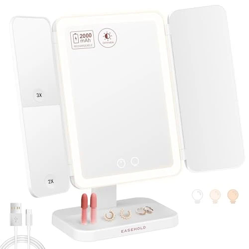 EASEHOLD 2000mAh Rechargeable Lighted Makeup Vanity Mirror
