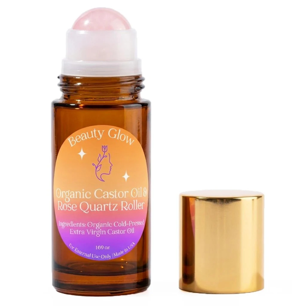 Organic Cold Pressed Castor Oil with Rose Quartz Roll On for