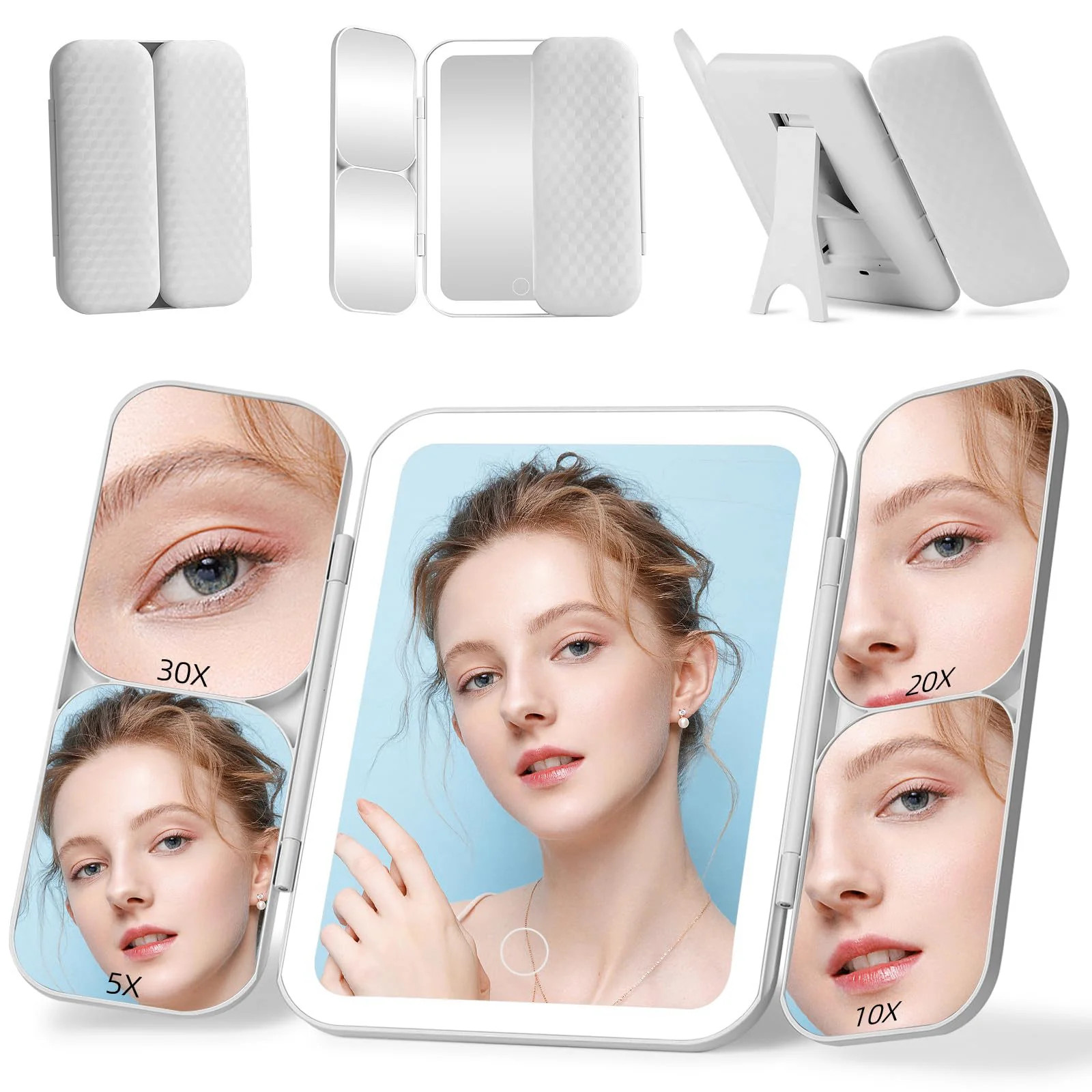 Tri fold Vanity Mirror with Light 1X 5X 10X 20X 30X Makeup