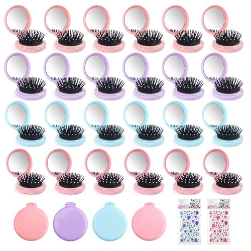 4 Colors Folding Mirror Hairbrush 2 in 1 Compact Pocket