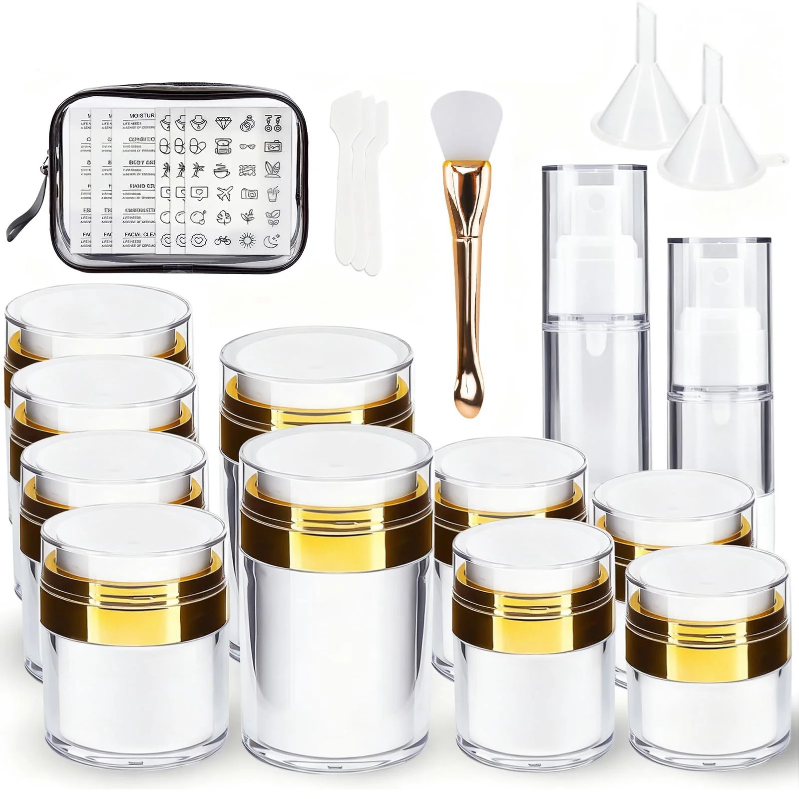 20 Pack Airless Pump Jars Set 3 34 1 7 1 0 5 oz Refillable