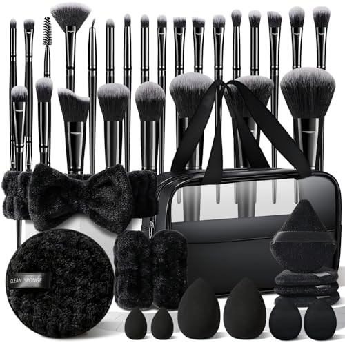 HGHDBT 40Pcs Black Makeup Brushes Set Professional Makeup
