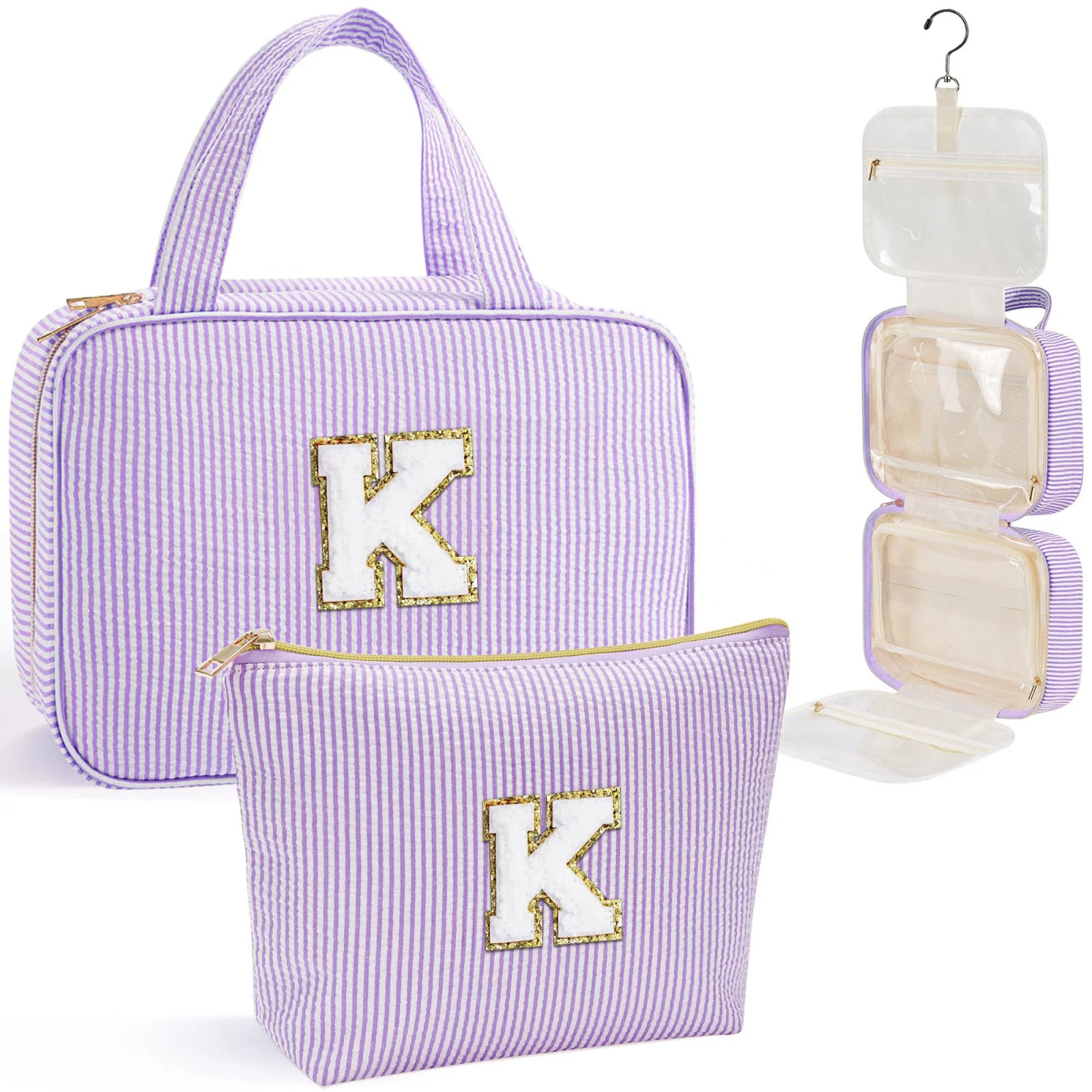 YOOLIFE Initial Toiletry Bag Travel Makeup Bag for Women
