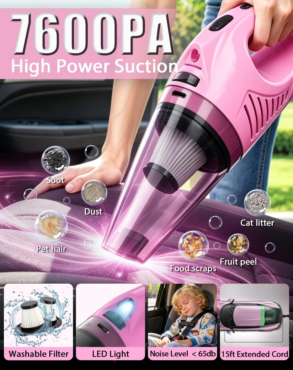 THINKWORK Car Cleaning Kit with Vacuum Deep Cleaning for