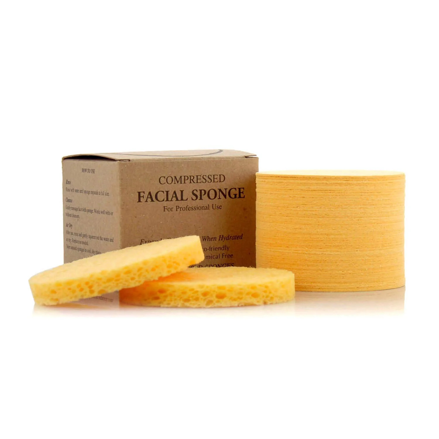 Compressed Natural Cellulose Facial Sponges 50 Count Yellow